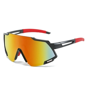 Outdoor sports cycling sunglasses with orange mirrored lenses and black-red frame