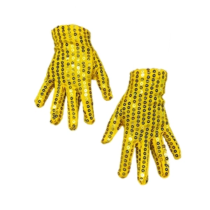 Sparkly yellow sequin dance gloves for children stage performances and party events