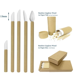 Bamboo disposable lipgloss wands with eco-friendly paper tub and box packaging