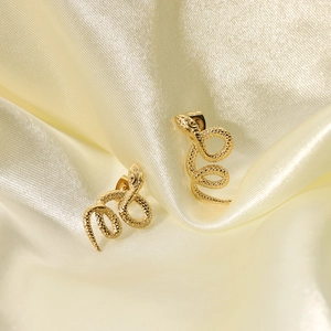 14K gold plated stainless steel snake stud earrings with textured scale design