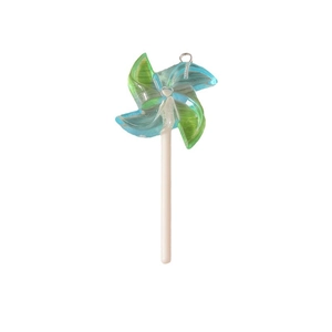 Blue-green gradient windmill resin lollipop pendant with metal loop for DIY jewelry