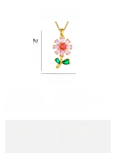 Detailed view of flower pendant necklace showing 26.5x14.9mm dimensions and zircon petals