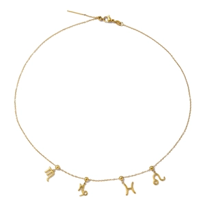 Detailed view of gold stainless steel necklace with Scorpio Leo Gemini Capricorn charms