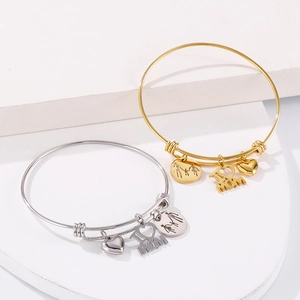 Minimalist adjustable stainless steel mom bracelets in gold and silver finish