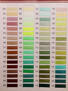 3mm double-sided satin ribbon color chart with numeric codes 69 to 136 for DIY crafts