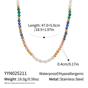 Detailed specs of the waterproof stainless steel necklace with natural stones and pearls