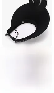 Detail of the detachable windbreak rope with adjustable plastic buckle on a black sun hat