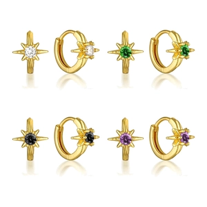 Octagram Star Hoop Earrings With 925 Sterling Silver Post Copper Zirconia Inlaid North Star Elegant Fashion Jewelry For Women