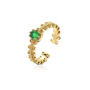 Minimalist 18K gold plated ring with green zircon stone and textured band