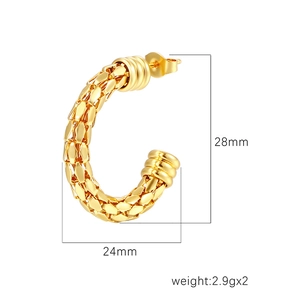 Boucles D Oreilles Créoles En Forme De C Maillon Tissé Acier Inoxydable Pour Femmes Bijoux Minimalistes Géométriques