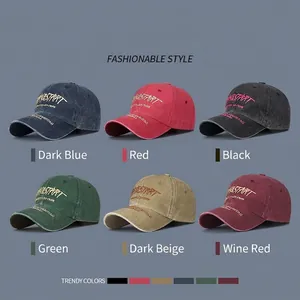 Vintage washed cotton baseball caps with letter embroidery in six assorted colors