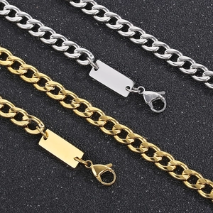 Stainless Steel Cuban Link Chain Necklace With Rectangular ID Plate Hip Hop Fashion For Men