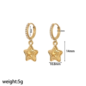 Detailed view of gold star earrings with cubic zirconia and exact size measurements