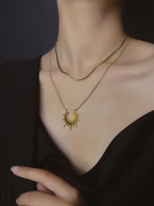 Double-layered 18K gold plated sunflower necklace featuring a flat snake chain for women