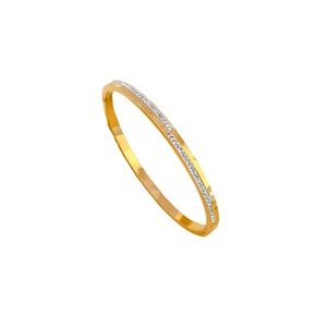 Elegant gold titanium steel bangle bracelet with double-row white zircon stones