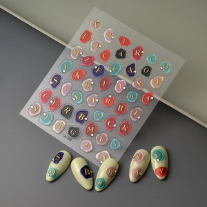 3D embossed wax seal nail stickers with gold letters and crystal rhinestones Co-190