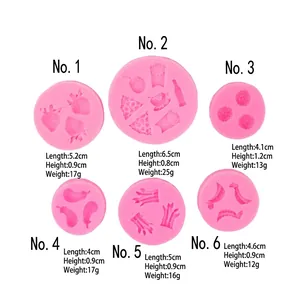 Juego de 6 moldes de silicona rosa para repostería con formas de fresa y pizza con medidas