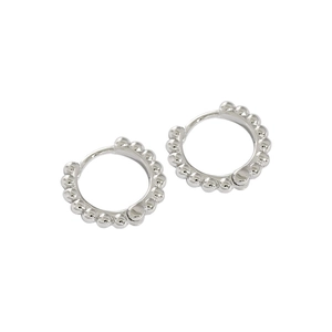 French retro S925 sterling silver hoop earrings with polished bubble bead edge design
