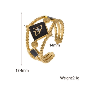 Detailed size specifications for 18K gold plated evil eye ring with enamel diamond detail