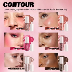 Coffret de fard à joues liquide et contour longue durée avec applicateur en six tons