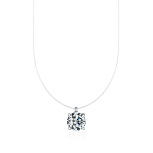 Classic 1 carat moissanite solitaire pendant on an invisible fishing line necklace