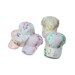 Set of 5 floral printed cotton baseball caps for women in elegant pastoral style