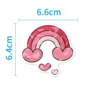 Detail view of heart sticker measuring 6.6cm by 6.4cm with holographic laser finish