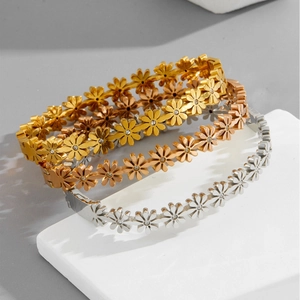 Daisy flower bangle set in gold rose gold and silver finish with zircon center