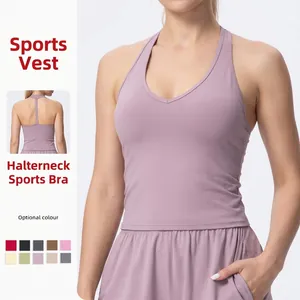 Canotta Sportiva da Donna Scollo a V Spazzolata Tinta Unita Imbottita Dorso a Vogatore Reggiseno Yoga Asciugatura Rapida Top Fitness