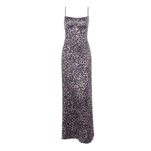 Elegant leopard print slim fit maxi dress with square neck and thin spaghetti straps