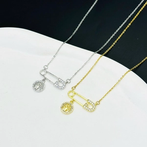 Double-layered 18k gold and silver titanium necklaces with zircon tree and pin pendants