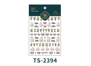 Close-up of embossed 3D nail art stickers with tulip, rabbit, and bow designs TS-2394