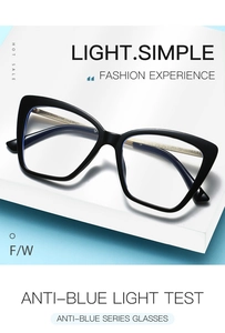 Detail view of butterfly cat-eye blue light blocking glasses with gold temples