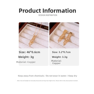 Detail chart of 18K gold plated wheat tassel necklace and earrings with size specs