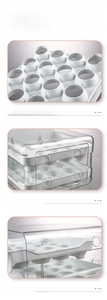 Detail view of double-layer plastic egg storage box with breathable vents and smooth corners