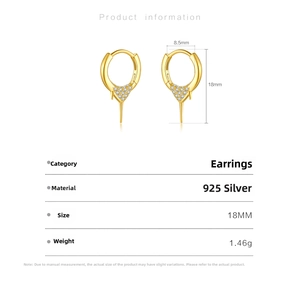 Detailed specs of S925 silver hoop earrings with V-shape zircon and gold spike pendant