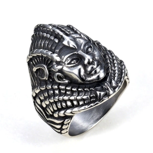 Gothic punk style stainless steel ring featuring a detailed Egyptian Pharaoh portrait carving