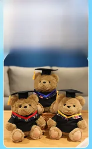 Set of three graduate teddy bears with mortarboards and colorful floral collars