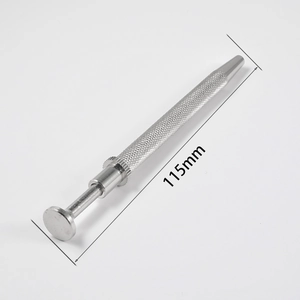 Detail showing the 115mm length of the silver stainless steel four-claw pickup tool
