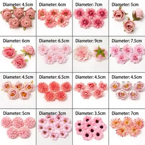 Varias flores de seda rosa en diferentes estilos y tamaños para decoración de bodas DIY