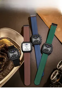 Détail de montres GEDI carrées avec bracelets en silicone et cadrans à phases de lune chic