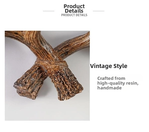 Close-up of vintage resin antler hook showing detailed handcrafted wood-like texture