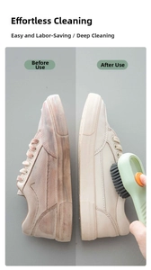 Close-up detail showing the effectiveness of the shoe brush with a before and after comparison