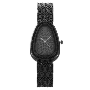 Luxurious black snake-shaped quartz watch with full crystal pavé on dial and band