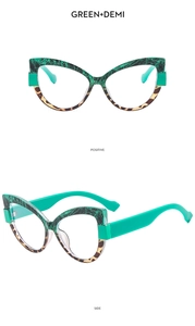 Dual view of TR90 cat-eye glasses frame in green marble and demi tortoise shell texture