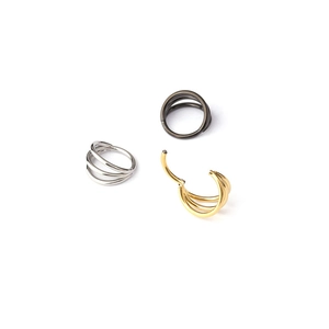 Three-layer stacked 316 stainless steel hinged rings in silver, gold, and black colors