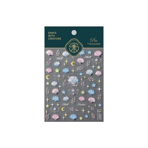 3D seashell and starfish nail art stickers with iridescent ocean theme on white background