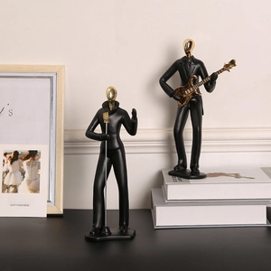 Set de figurines de musiciens abstraits en résine noire et or pour décor moderne