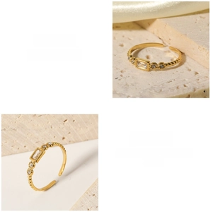 Macro view of 18K gold plated square diamond ring showing intricate texture and gemstone