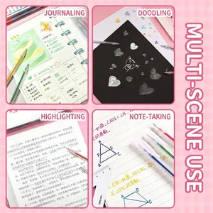 Multi-colored glitter gel pen set for drawing on black paper and journaling